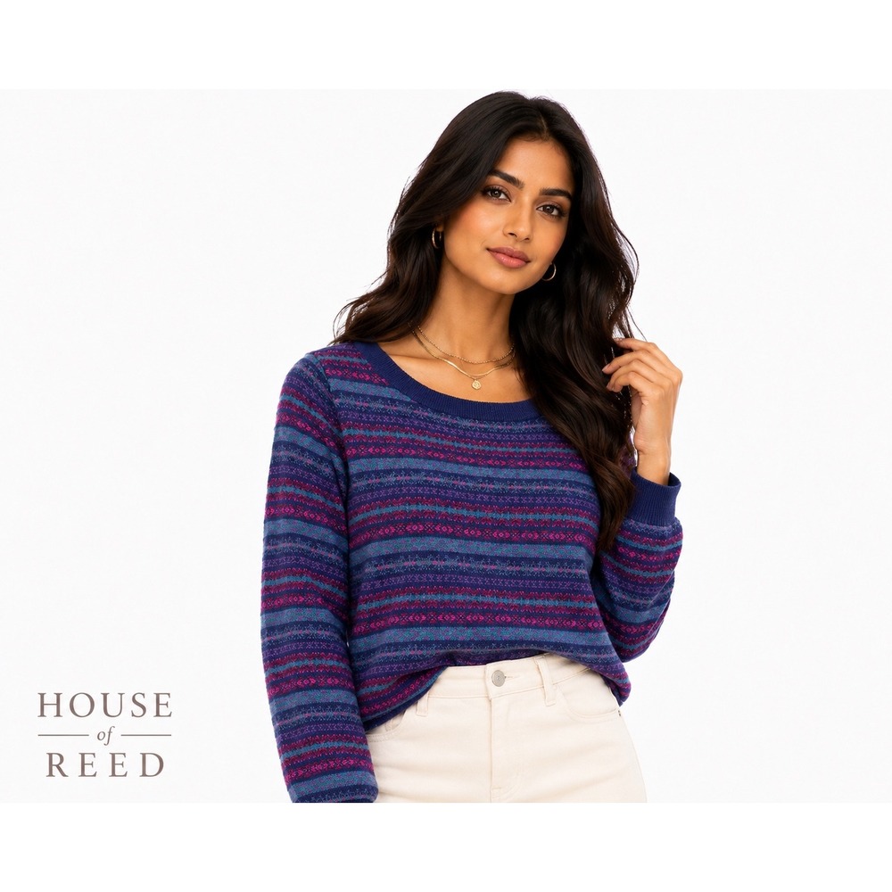 Talbots Woman NWT Fair Isle Striped Lambswool Blend Sweater Navy Blue‎ 1X
